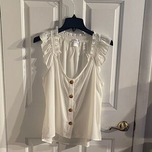 VENUS White Button-Front Ruffle Blouse